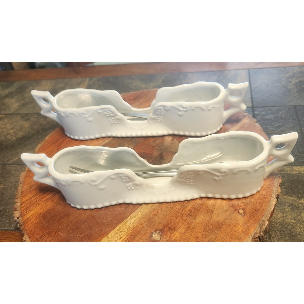White Porcelain Flatware Utensil Holders Caddy‎ Set Of 2 Porcelain Treasures